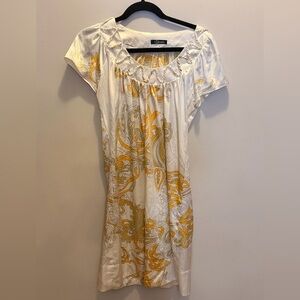 Sharagano White and Yellow Floral Print Dress